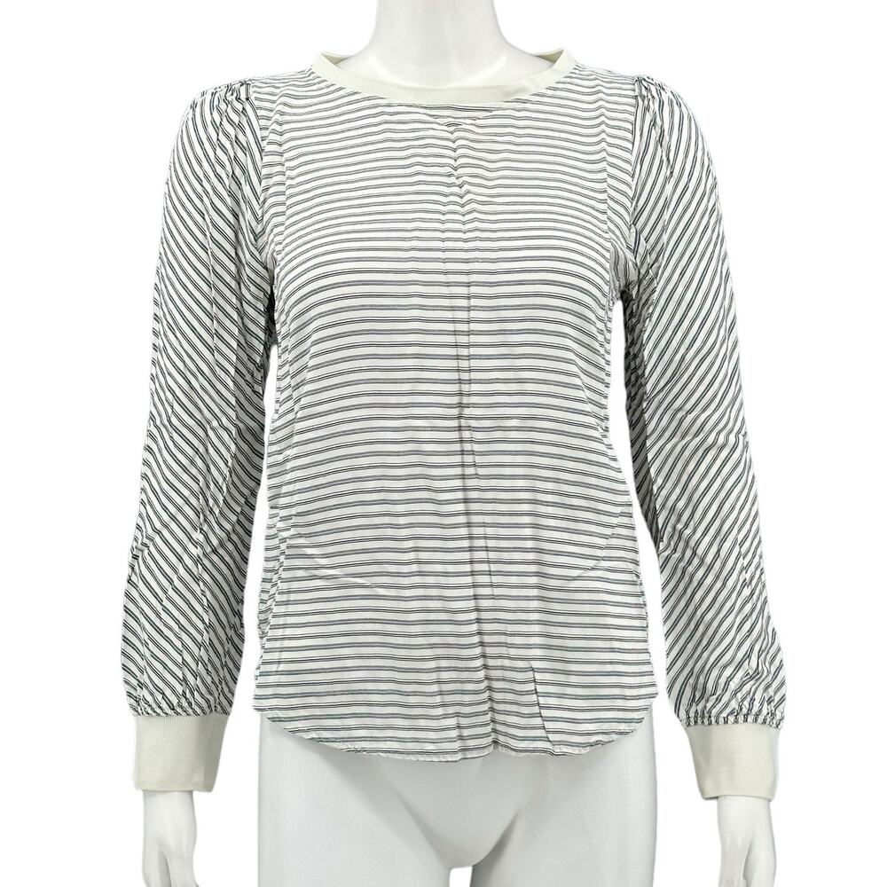 Ann Taylor LOFT Top Womens Small Petite Cream Long Sleeves Stripe Sheer Office‎